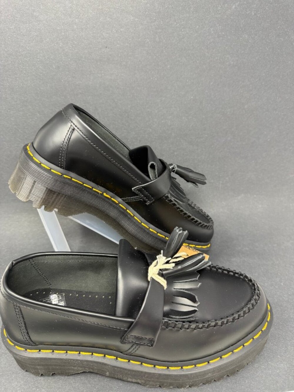 Dr. Martens Adrian Quad Tassle Black Leather Platform Loafers Mens 7 Shoes NWT - Picture 4 of 7